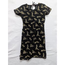 Black Floral Knee-Length Dress With Keyhole Back Short Sleeves & Sheer Overlay