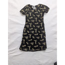 Black Floral Knee-Length Dress With Keyhole Back Short Sleeves & Sheer Overlay