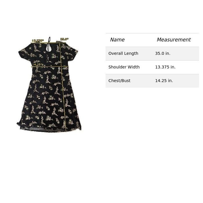 Black Floral Knee-Length Dress With Keyhole Back Short Sleeves & Sheer Overlay