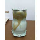 Handmade Ceramic Vase With Ruffled Edge & Multicolor Glaze 8" Tall Unique Artisan Design