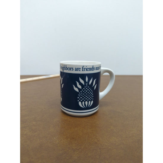Neighbors Are Friends Mug By Abbey Press St. Meinrad Indiana Blue & White Ceramic 2.5" Miniature Cup