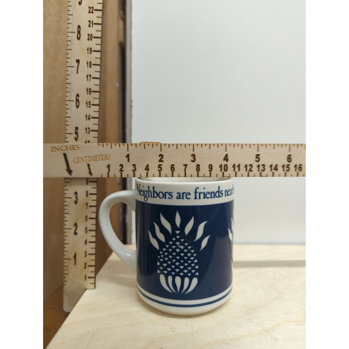 Neighbors Are Friends Mug By Abbey Press St. Meinrad Indiana Blue & White Ceramic 2.5" Miniature Cup