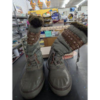 Sorel Sage Green Winter Boots With Woven Accent & Fur Trim