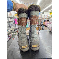 Sorel Sage Green Winter Boots With Woven Accent & Fur Trim