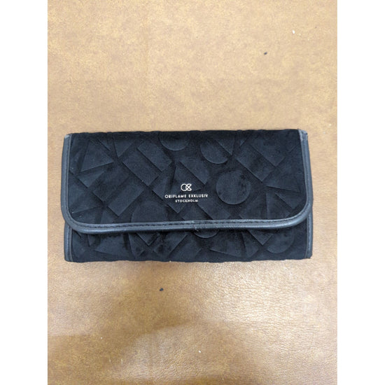 Oriflame Exklusiv Black Suede Textured Wallet With Geometric Pattern 7.5 Inches Wide