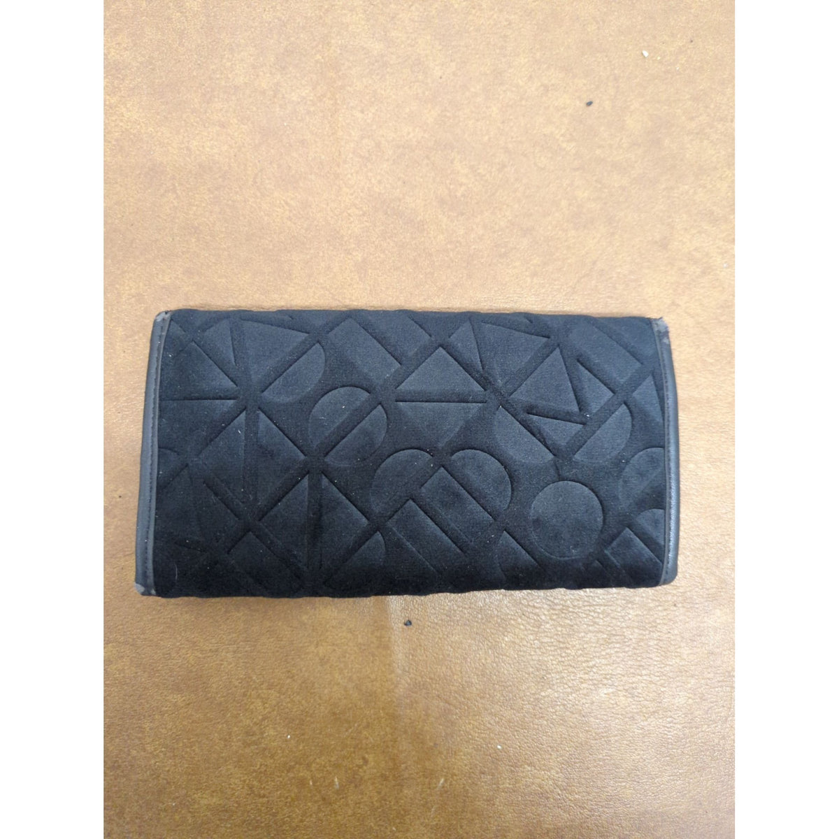 Oriflame Exklusiv Black Suede Textured Wallet With Geometric Pattern 7.5 Inches Wide