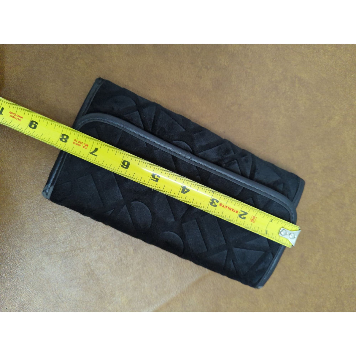 Oriflame Exklusiv Black Suede Textured Wallet With Geometric Pattern 7.5 Inches Wide