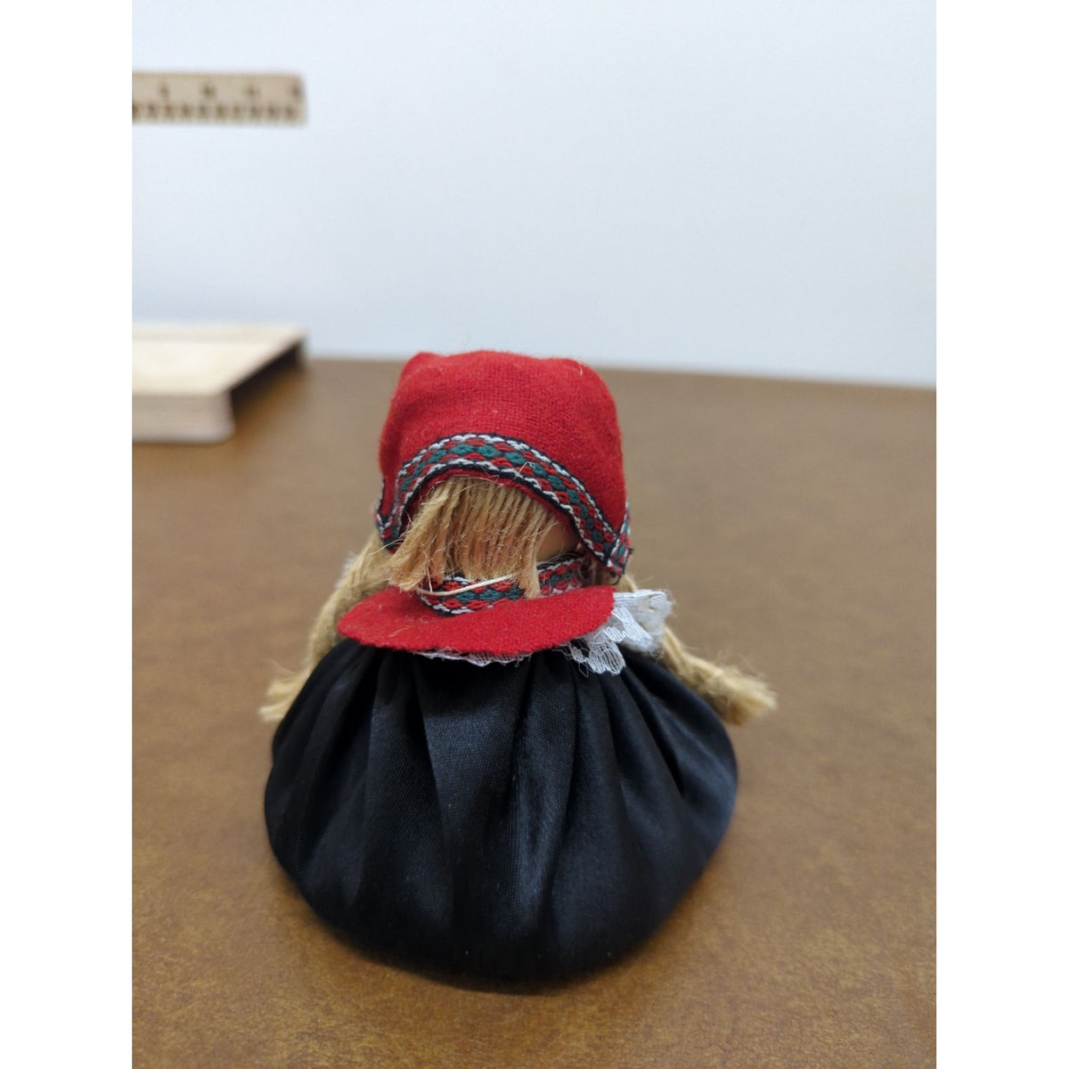 Norwegian Doll In Traditional Costume With Braided Hair & Red Headscarf - 5 Inches Tall