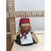 Norwegian Doll In Traditional Costume With Braided Hair & Red Headscarf - 5 Inches Tall