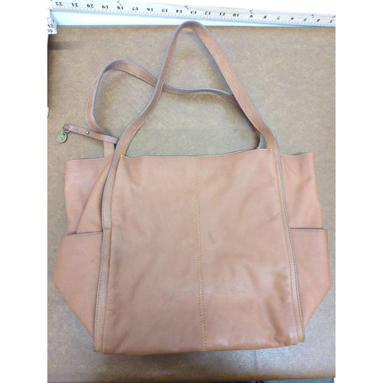 Lucky Brand Tan Leather Tote Bag With Pockets & Magnetic Closure 16"x12"