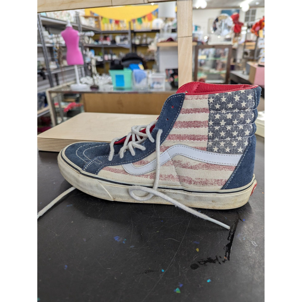 Vans Sk8-Hi Flag Print Canvas Sneakers US 8 Men / 9.5 Women Red White & Blue High Tops