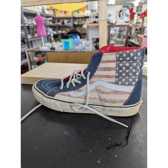 Vans Sk8-Hi Flag Print Canvas Sneakers US 8 Men / 9.5 Women Red White & Blue High Tops