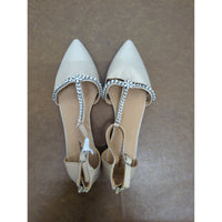 Comfortview Womens Rhinestone-Embellished Pointed-Toe Flats With Back Zipper - Size 8 - Beige