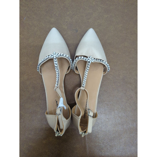 Comfortview Womens Rhinestone-Embellished Pointed-Toe Flats With Back Zipper - Size 8 - Beige