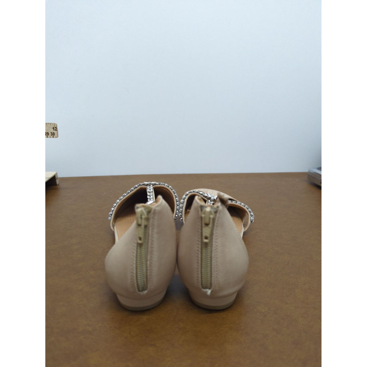 Comfortview Womens Rhinestone-Embellished Pointed-Toe Flats With Back Zipper - Size 8 - Beige