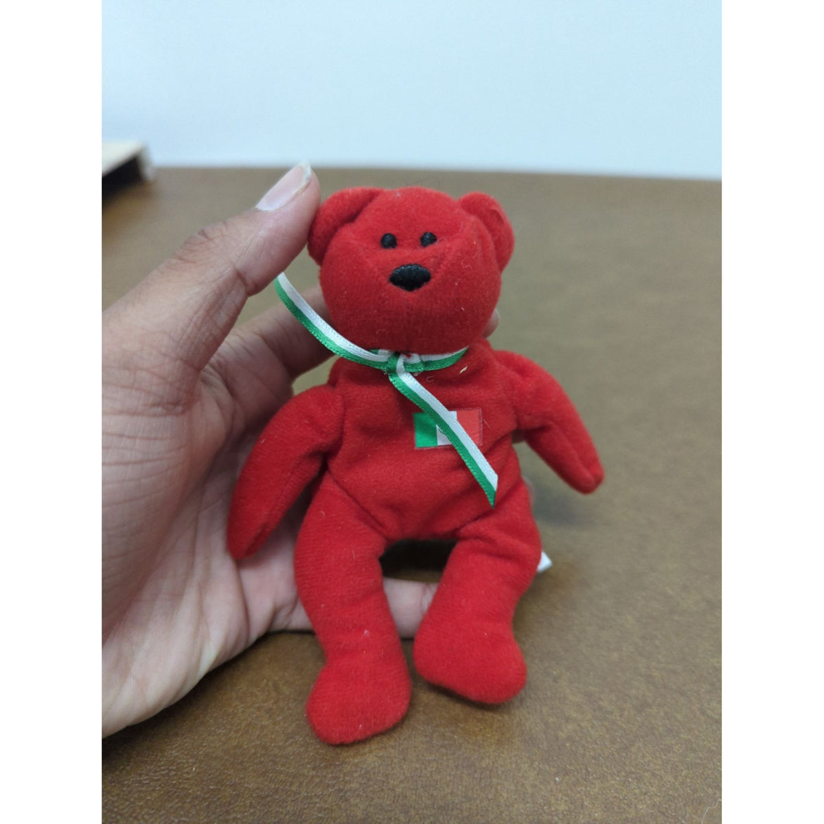 Ty Red Miniature Teddy Bear Plush 6" With Green Ribbon