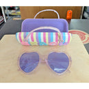 Striped Beach Sunglasses Case & Glitter Heart-Shaped Sunglasses With 100% UV Pro
