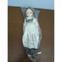 Vintage Porcelain Doll In Traditional Dress 12" With Eyelet Apron & Floral Skirt